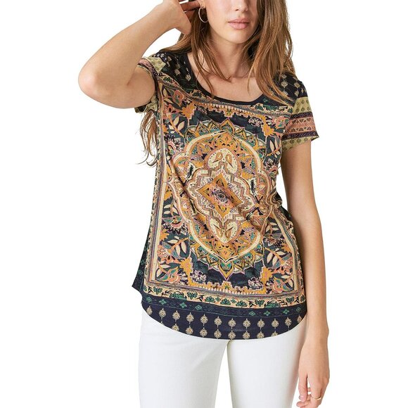 Lucky Brand Blue Persian Carpet Print Scoop Neck Tee Women’s Medium - Picture 2 of 11